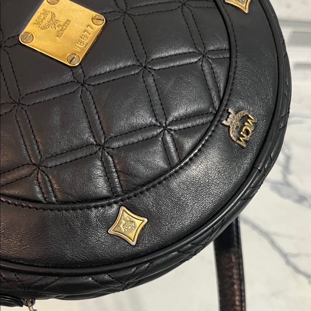 MCM Black Quilted Round Crossbody with Gold Hardware - Picture 3 of 9
